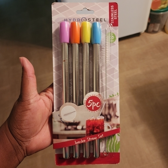 Hydro Steel Stainless Steel 5pc Straw Set NEW, please see all pictures - Picture 1 of 6